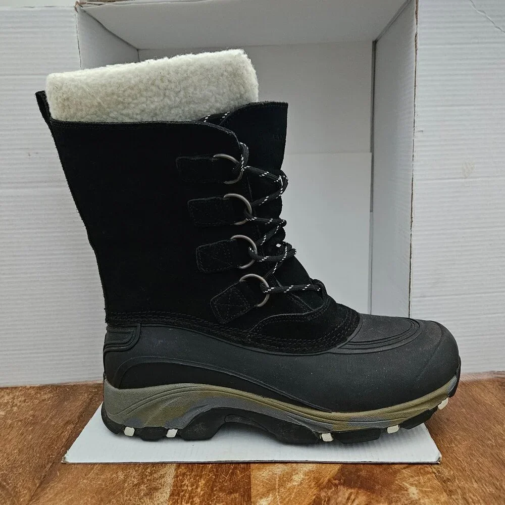 Lands End Boots Mens 8D Black Suede Insulated Snow Mid Calf Lace Up 394765